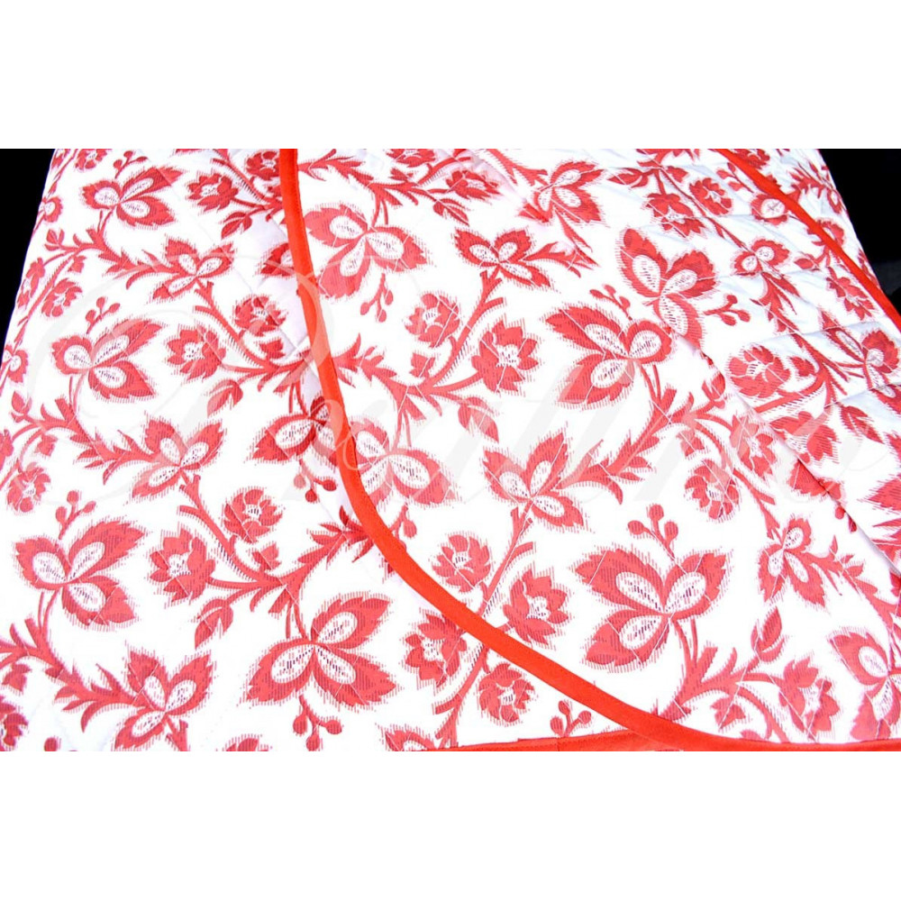 Couvre-lit matelassé Double lit Floral Blanc Rouge 270x270 Coton-Tissage de la Toscane