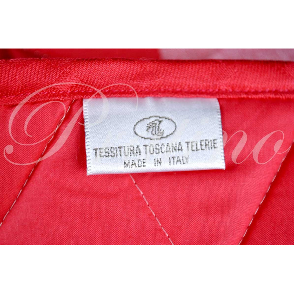Copriletto Trapuntato Matrimoniale Quadri Bianco Rosso 270x270 Cotone Tessitura Toscana