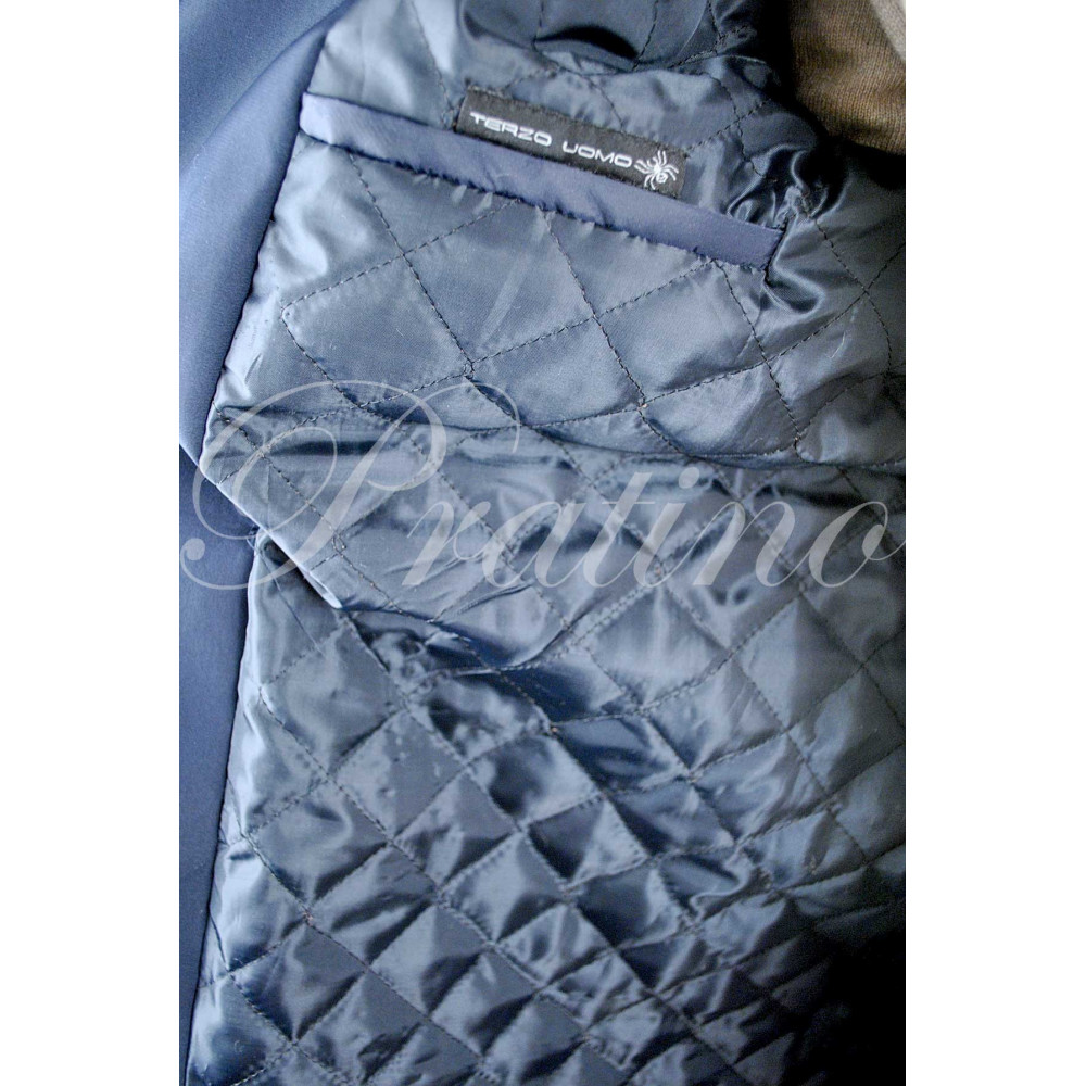 Zweireihiger Regenmantel Blau XL XXL Schlanker gesteppter gepolsterter Mantel