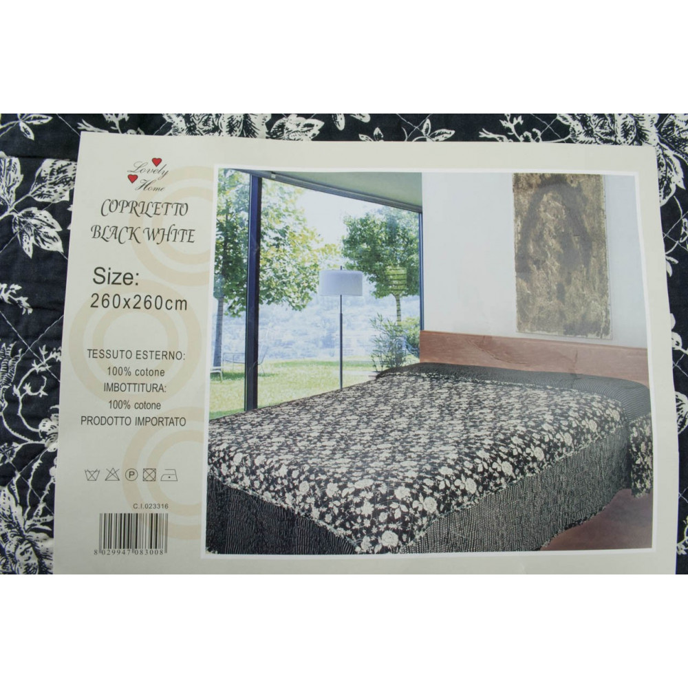 Quilt Quilted Bedspread Bed Rose White background Black 260x260 100% Pure Cotton