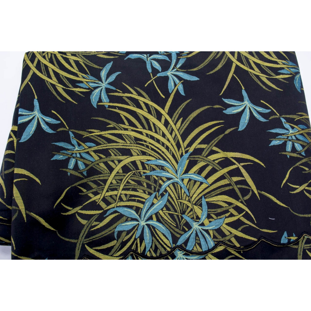 Double couvre-lit Satin de Coton Noir Jaune Orchidées 270x270 Oasis Rebrodé 