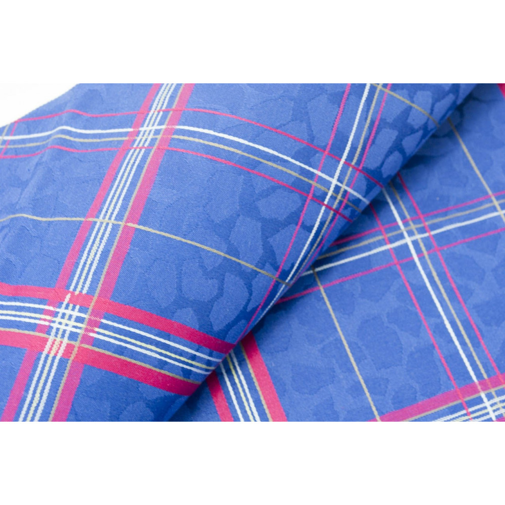 Double couvre-lit en Coton en Satin Bleu royal Fuchsia Plaid Panneaux 270x270 Rebrodé