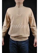 Men's Pullover Half Neck Zip 52 XL Pure Cashmere Powder Beige Classic 2Fili