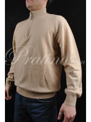Мужчынскі пуловер з паловай гарлавіны на маланкі 52 XL Pure Cashmere Powder Beige Classic 2Fili