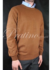 Мужчынскі пуловер з круглым выразам 2Fili карычневага кашміру 52/54 XL