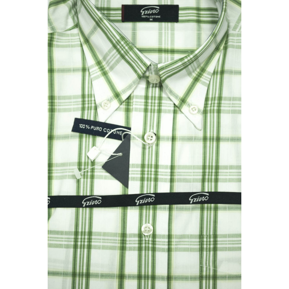 Man Shirt M 40-41 ButtonDown Green Plaid Poplin