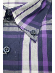 Camisa Hombre XL 44-45 ButtonDown Cuadros Popelín Escocés Morado