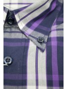 Camisa Hombre XL 44-45 ButtonDown Cuadros Popelín Escocés Morado