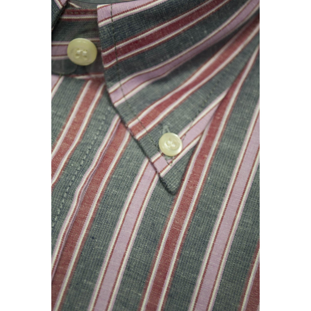 Мужчынская кашуля M 40-41 на гузіках, шэрая, ружова-чырвоная ў палоску FilaFil