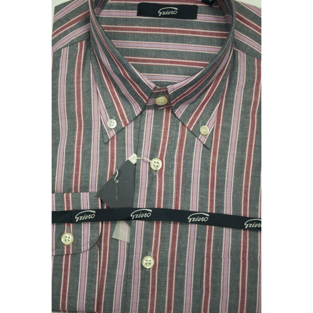 Heren Overhemd M 40-41 ButtonDown Grijs Roze en Rood FilaFil Stripes