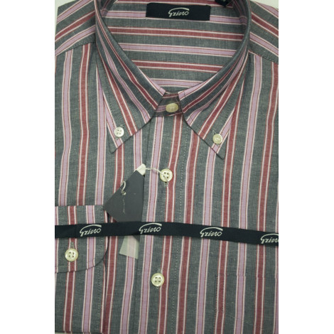 Men's Shirt M 40-41 ButtonDown Gray Pink and Red FilaFil Stripes