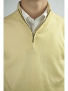Men's Turtleneck Sweater Zip S 46 Light Yellow 100% Pure Cashmere 2 Yarns