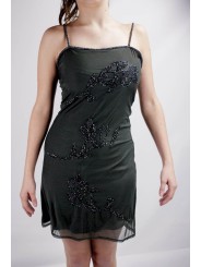 服装の女性のミニドレスで優雅な黒S-スプレーのビーズやスパンコール