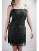 Vestido de las Mujeres Mini Vestido Elegante S Black - Spray de Perlas y Lentejuelas