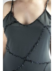 Damen kleid Mini-Kleid, Elegante S-Grau - Kreuzung Perlen und Pailletten