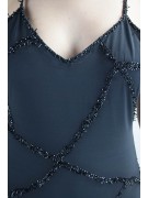 Damen kleid Mini Kleid Elegant M Blau - Kreuzung Perlen und Pailletten