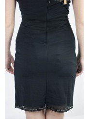 服装の女性のミニドレスで優雅なブラックM-行の透明性ビーズ