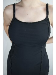 服装の女性のミニドレスで優雅なブラックM-行の黒色ビーズ