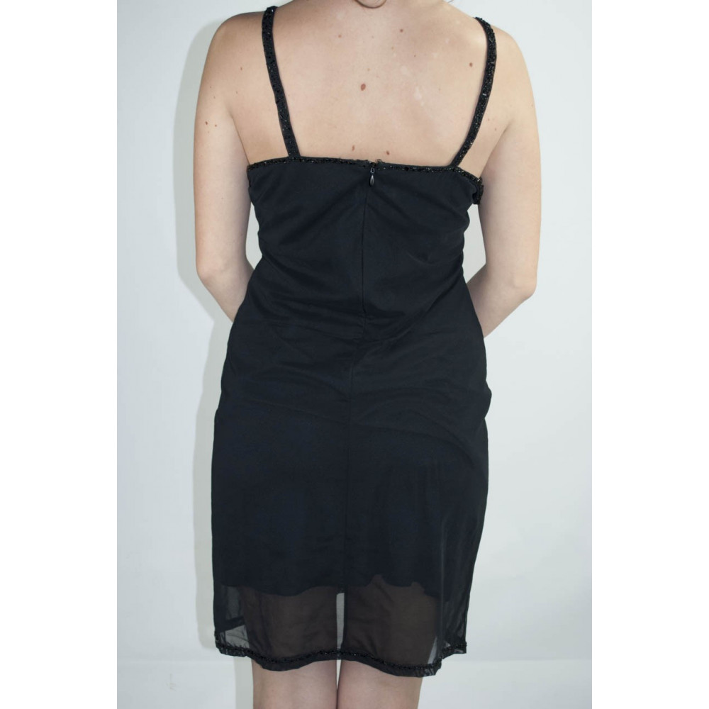 Dress Women's Mini Dress Elegant Black M - Rows of Black Beads