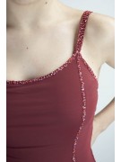 Damen kleid Mini Kleid Elegant M Rot - Zeilen Roten Perlen