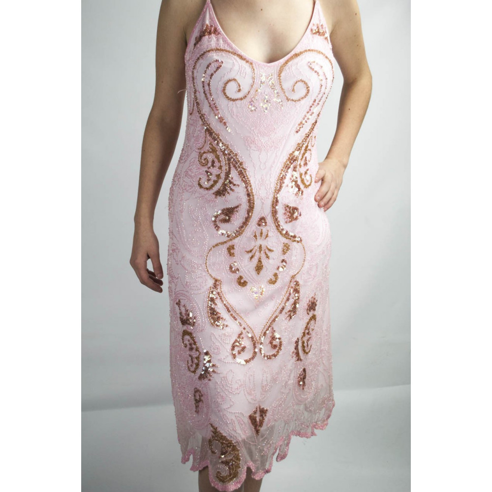 Gown Women's Elegant sheath Dress-XL-Pink - Sequins and Beads Arabesque