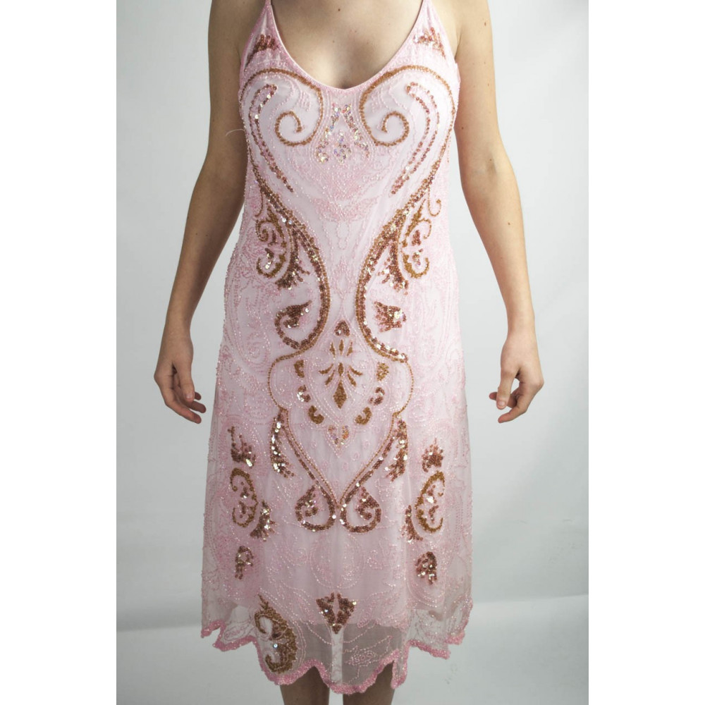 Damen kleid Etuikleid Elegante XL - Rosa Pailletten, Perlen, Arabesken