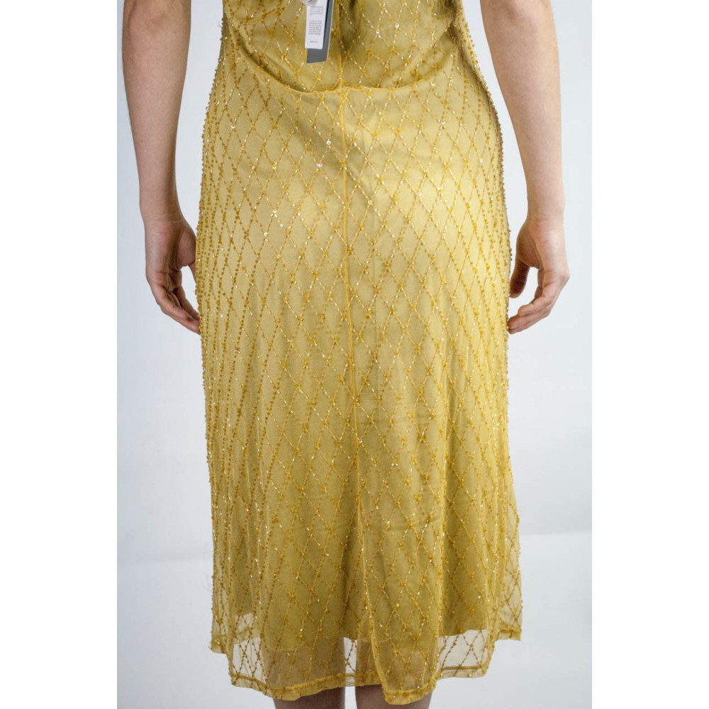 Gown Women's Elegant sheath Dress-XL-Yellow-Gold - Beads-Diamond and Embroidery