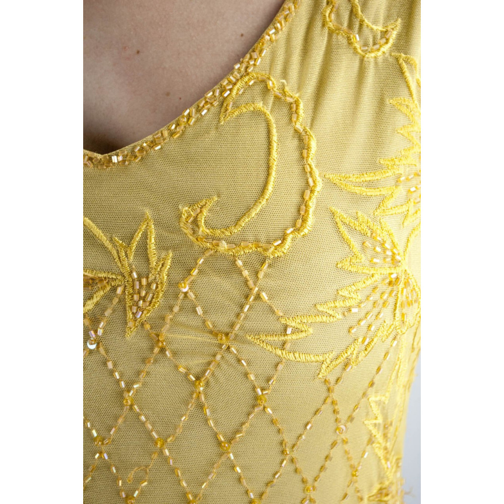 Robe Femmes Élégante Robe fourreau-XL-Jaune-Or - Perles de Diamant et de la Broderie