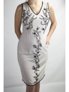 Gown Women's Elegant sheath Dress M Light Gray Embroidery Black beaded