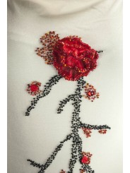 ガウンの女性の優雅なシースドレスベージュM-ビーズ紅花