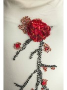 Gown Women's Elegant Sheath Dress M Beige - Beaded Red Flower