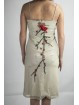 Damen Kleid Etuikleid Elegant M Beige - Perlen Blume Rot