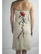Gown Women's Elegant Sheath Dress M Beige - Beaded Red Flower