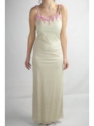 Gown Women's Elegant Sheath Dress M Beige Flowers Beads Pink