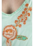 Damen kleid Etuikleid Elegante Aquamarin XXL - Pailletten in Orange und Blumen Stickerei