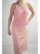 Gown Women's Elegant sheath Dress-XL-Pink - Bodice, Beaded Rhinestones Charleston