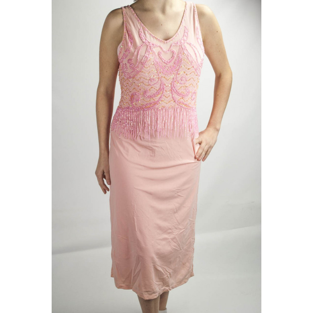 Robe Femmes Élégante Robe fourreau-XL-Rose - Corsage, Perles de Strass Charleston
