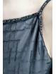 Damen kleid Mini Kleid Elegant M Grau-Schwarz - Perlen-gekreuzte Schwarze
