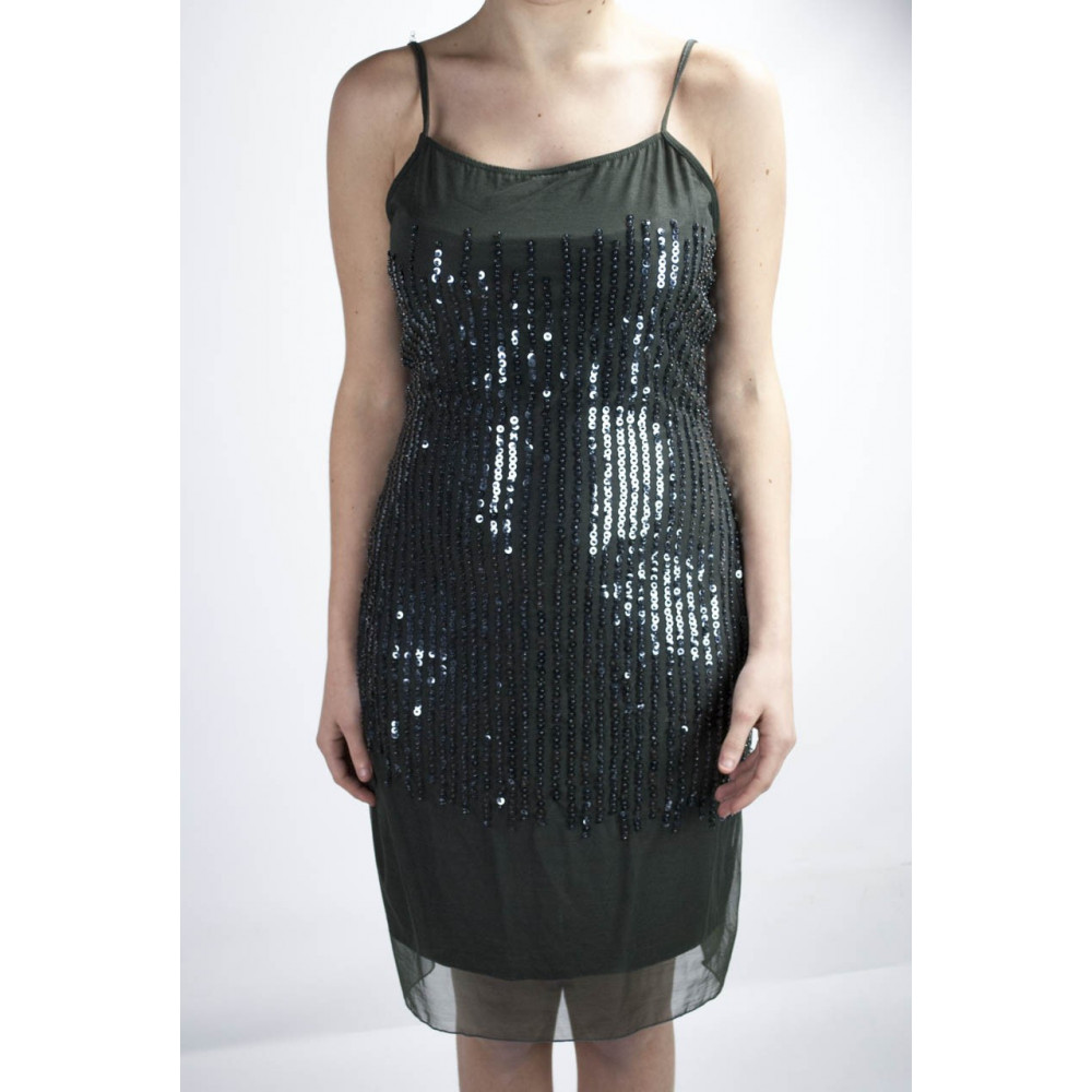 Damen kleid Mini Kleid Elegant M dunkelgrau - Pailletten Vertikale regen