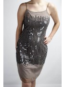 Damen kleid Mini-Kleid, Elegante L Beige Dunkel - Pailletten Vertikale regen