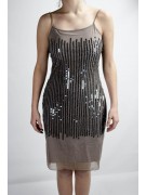 Damen kleid Mini-Kleid, Elegante L Beige Dunkel - Pailletten Vertikale regen