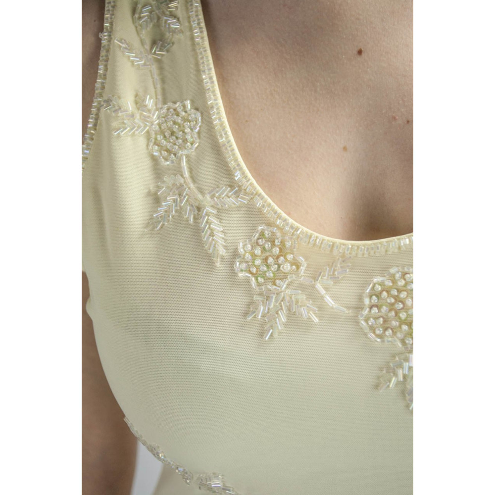 Dress Women's Mini Dress Elegant M Ivory Sequins and Beaded motif Flowers 