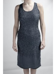 Gown Women's Elegant sheath Dress S Grey - studded Beads 