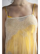 Dress Women's Mini Dress Elegant S Yellow - White Tulle Beading and Sequins