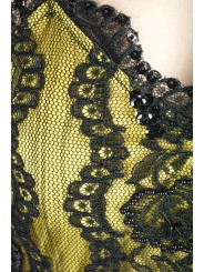 Elegante mini schede jurk vrouw M geel zwart kanten kralen en pailletten