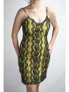 Elegant Mini Sheath Dress Woman M Yellow Black Lace Beads and Sequins