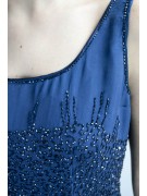 Abito Donna Tubino Elegante M Blu - tempestato di Perline semi trasparente 