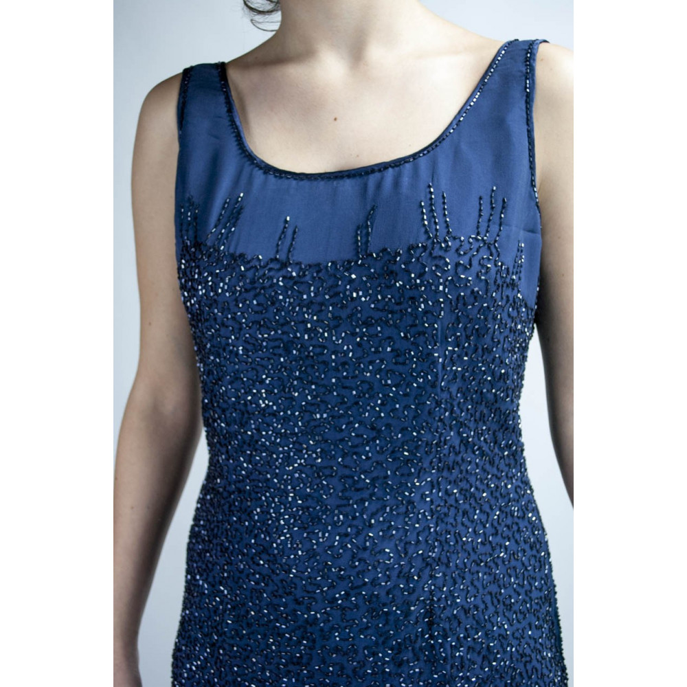 Elegantes Etuikleid für Frauen M Blau - besetzt mit halbtransparenten Perlen