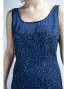Elegantes Etuikleid für Frauen M Blau - besetzt mit halbtransparenten Perlen