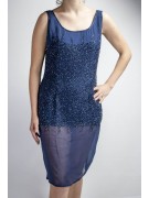 Elegant Sheath Woman Dress M Blue - studded with semi-transparent beads